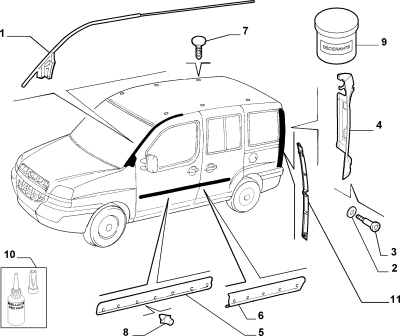 Nakładka ozdobna guma uszczelka szyby boczna L Doblo MAXI 2005- Fiat OE 51820586