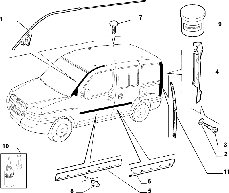 Nakładka ozdobna guma uszczelka szyby boczna L Doblo MAXI 2005- Fiat OE 51820586