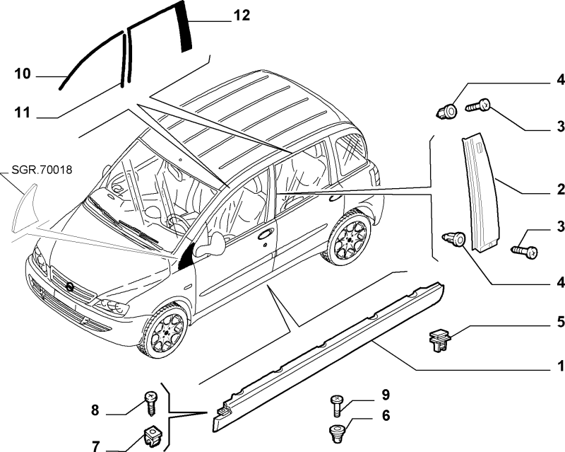 Pokrycie nakladka naklejka slupka drzwi przednich L Multipla Fiat OE 735393514