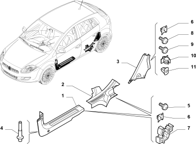 Wspornik klamra spinka listwy progowej wew Fiat Bravo OE 46774996