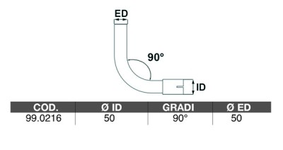 Rura wydechowa, uniwersalne kolano średnica 50 kąt 90 - Asso 99.0216