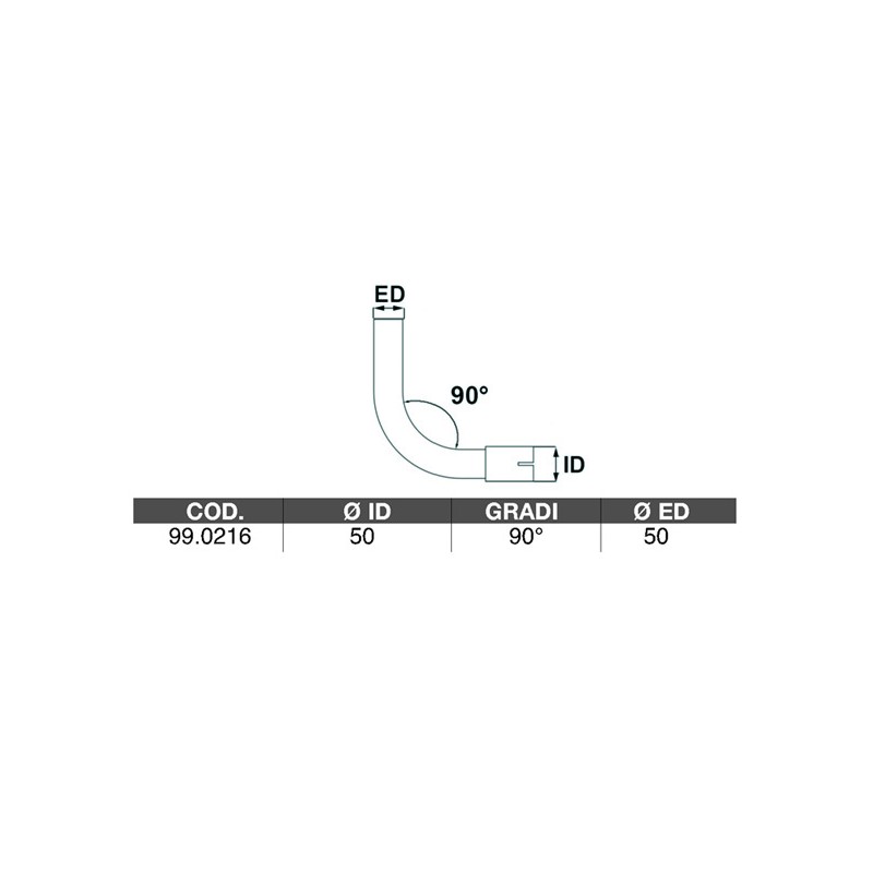 Rura wydechowa, uniwersalne kolano średnica 50 kąt 90 - Asso 99.0216