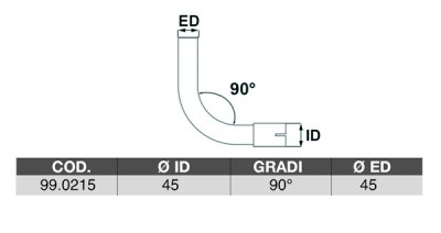 Rura wydechowa, uniwersalne kolanko średnica 45 kąt 90 - Asso 99.0215