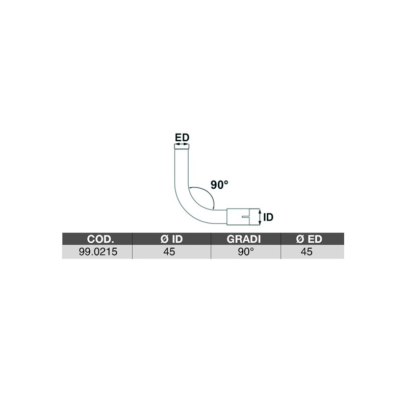 Rura wydechowa, uniwersalne kolanko średnica 45 kąt 90 - Asso 99.0215