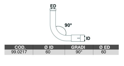 Kolanko uniwersalne, układ wydechowy, średnica 60 kąt 90 - Asso 99.0217